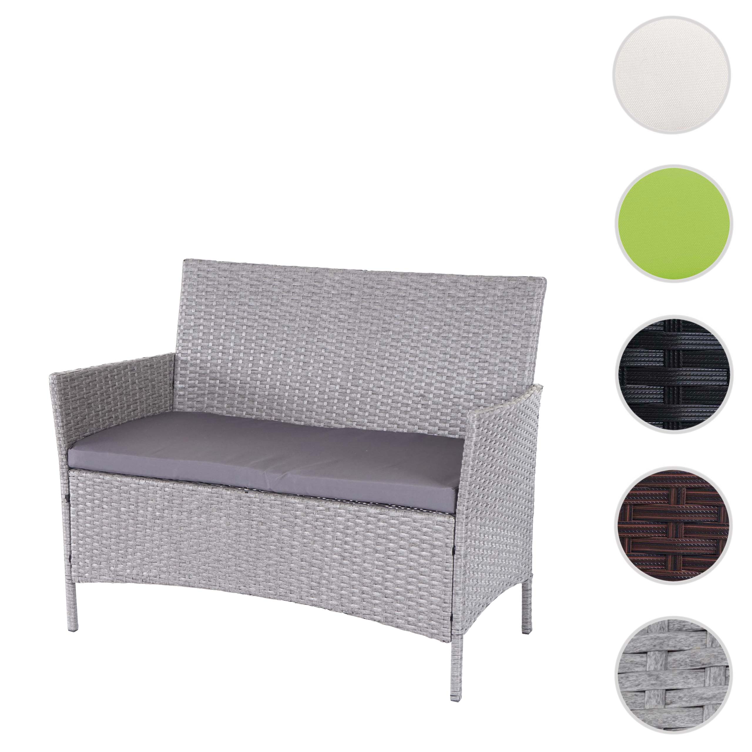 Poly-Rattan Gartenbank Halden, Sitzbank Bank ~ braun-meliert, Kissen grün Image