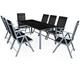 CASARIA® Bern 8+1 Garden Dining Furniture Set | 8x 8 Way Adjustable High Back Folding Chairs | Table 190x90cm Aluminium 5mm Black Safety Glass | Weatherproof Patio Balcony Deck Seating | Silver