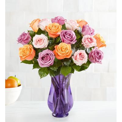 1-800-Flowers Flower Delivery Mother's Day Sorbet Roses 18-36 Stems 18 Stems W/ Purple Vase
