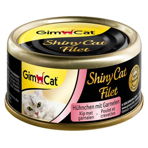 24 x 70g ShinyCat Filet Hühnchen & Garnelen GimCat Katzenfutter nass