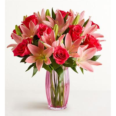 1-800-Flowers Flower Delivery Magnificent Pink Rose & Lily Bouquet W/ Pink Vase