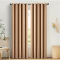 AMEHA Eyelet Blackout Curtains for Living Room Beige Curtains Bedroom 66x90 Inch Soft Luxury Curtain with Tiebacks 2 Panels