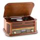 AUNA Belle Epoque 1908 - Retro Record Player, Vinyl Player with Stereo, Turntable, Belt Drive, Stereo Speakers, Radio Tuner, VHF Receiver, USB Slot, CD Player, Cassette Deck, Bluetooth, Brown