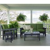 Hershy Way 4 Piece Sunbrella Sofa Seating Group w/ Cushions Wood in Black/Brown/Gray | 35 H x 79 W x 36 D in | Outdoor Furniture | Wayfair