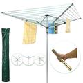 KingMakers 40M Premium Heavy Duty 4 Arm Outdoor Rotary Clothes Airer/Dryer Washing Line w/Metal Ground Spike & Water Proof Cover - 40M Washing Line