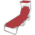 vidaXL Folding Adjustable Sun Lounger with Canopy - Red - Lightweight, Portable, Waterproof and Weatherproof with Steel Frame and Fabric Cover