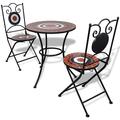 vidaXL Bistro Set - 3 Piece Outdoor Furniture Set with Ceramic Tile in Terracotta and White Design - Garden, Patio, Balcony Décor - Includes 1 Table and 2 Chairs