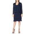 S.L. Fashions Women's Embellished Tiered Jacket Dress (Petite and Regular) Special Occasion, Navy, 20