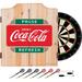 Trademark Global Coca Cola Dartboard & Cabinet Set in Black/Brown/Gray | 24.75 H x 20.5 W x 3.5 D in | Wayfair COKE7010-PR