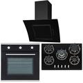 SIA Single 60cm Electric Oven, Black 70cm Gas Hob & Curved Glass Cooker Hood