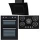 SIA 60cm Built In Double Electric Oven, 70cm Black Gas Hob & Hood Extractor Fan