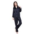 LilySilk Women's Silk Pyjama Set 22 Momme Long Sleeves Pajamas Sleepwear 100% Pure Mulberry Silk Charmeuse Navy Blue Size 18/XL