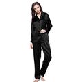 LilySilk Women's Silk Pyjama Set 22 Momme Long Sleeves Pajamas Sleepwear 100% Pure Mulberry Silk Charmeuse Black Size 8/XS