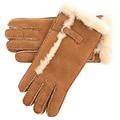 Lambland Ladies/Womens Genuine Sheepskin Gloves with Buckle Feature and Wool Out Trim in Chestnut Size Small