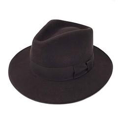 Mens Handmade 100% Wool Felt Indiana Style Crushable Fedora Hat (Large - 59cm, Brown)