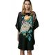 prettystern Hand Painted Women Silk Long Dress Night-Gown Nightshirt Chinese Art Black Peony YBS602