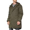 Urban Classics Men's Canvas Parka Jacket with Adjustable Hoodie, Long Winter Coat, Cotton Peached, Regular Fit, Olive, Size: Medium, M