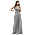 Ever-Pretty Women's Sleevless Floor Length A Line Sexy V Neck Wedding Guest Dresses Grey 14UK