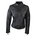 Ladies Real Leather Black Biker Style Fashion Jacket Size UK 6-20 - Black, l - Black L