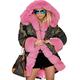 Roiii UK Women Faux Fur Thick Hood Parka Jacket Camouflage Winter Coat Size 8-20 (20, Pink 7005)