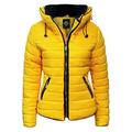 GLAM COUTURE NEW LADIES WOMENS QUILTED PADDED PUFFER BUBBLE FUR COLLAR WARM THICK JACKET COAT - YELLOW/14