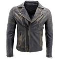 Infinity Men's Black Slim Fit Cross Zip Vintage Brando Leather Biker Jacket S