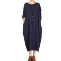 Vogstyle Women's Round Neckline Long Sleeve Baggy Dress with Pocket (Medium (Fit UK 6-16), Style 3-Long Sleeve Navy)
