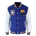 Mens Baseball Varsity Letterman College Fleece Jacket Badge PU Leather Sleeves - Blue, S