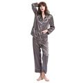 LilySilk Women's Silk Pyjamas Long Ladies Pajamas V Neck Trimmed 100% 22 Momme Pure Mulberry Silk Size 12/M Dark Gray