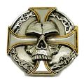 Skull Belt Buckle Heavy & Fully 3D Skull & Cross 24ct Gold Plate Authentic Pagan