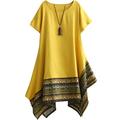 Vogstyle Women's Summer Cotton Linen Short Sleeve Tee Shirt Dress Irregular Hem Tunic Yellow XL