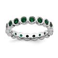 925 Sterling Silver Bezel Polished Patterned Stackable Expressions Created Emerald Ring Size T 1/2 Jewelry Gifts for Women