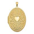 14ct Yellow Gold Polished back Holds 2 photos Sentiment on back Polished and satin Irish Claddagh Celtic Trinity Knot Love Heart 38mm Oval Locket Jewelry Gifts for Women