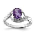 925 Sterling Silver Polished Rhodium Amethyst Diamond Ring Size L 1/2 Measures 2mm Wide Jewelry Gifts for Women