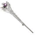 Alexander Castle 925 Sterling Silver Scottish Thistle Kilt Pin Brooch with Amethyst Stone for Men & Women - Kilt Accessory with Jewellery Gift Box - 76mm