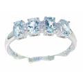 Solid Sterling 925 Silver Natural Aquamarine Real Diamond Ladies Eternity Band Ring - Size S
