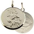 Solid 925 Sterling Silver Large Mens Gents Reversible 27mm Round St Christopher Medal Pendant With Optional 1.8mm Wide Diamond Cut Curb Chain In Gift Box (available in 16" to 40")