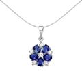 Jewelco London Ladies Sterling Silver Sapphire-Blue Oval Cubic Zirconia Tudor Rose Flower Petal Pendant Necklace 18 inch