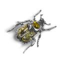 Beetle Insect Women's Brooch Pin Silver Amber, Women jewelry beetle brooch, Beetle jewellery, Green amber brooch, Statement brooch, Costume fashion jewelry, Gift for nature lover