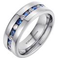 BESTTOHAVE Mens Titanium Ring With Blue Sapphire CZ Classic Wedding Engagement Band Ring L