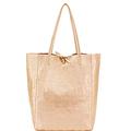 Handbag Bliss Soft Italian Leather Light Weight Shopper Style Tote Handbag Metallic Rose Gold