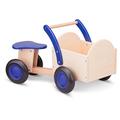 New Classic Toys 11403 Baby Wooden Ride On Trike Toy, Toddlers First Tricycle for One Year Old, Children Scooter for Age 18 Months with 4 Wheels Blue Color, Carrier Bike Naturel