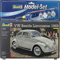 Revell Model Set 67083 VW Beetle Limousine 68 1:24 Scale Unbuilt/Unpainted Plastic Model Kit with Contacta Professional Glue, Paintbrush & Selected Aqua Color Paints