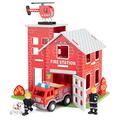 New Classic Toys 11020 Wooden Fire Station for Preschool Age Toddlers Boys Girls, Red