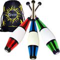 Juggle Dream EURO PRO Juggling Clubs Set of 3 (12 Colour Combos!) Metallic Deco Trainer Clubs + Flames N Games Travel Bag! Great Club Juggling Set For Beginners & Advanced Jugglers! (Red/Blue/Green)