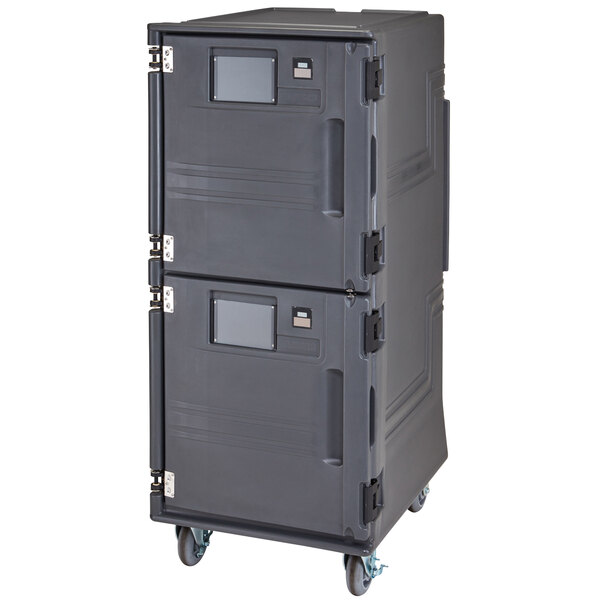 Cambro Hot Box | PCUHH2615 Pro Cart Ultra® Charcoal Gray Electric 2 Compartment Pan Carrier, Both Compartments Hot - 220V (International Use Only)