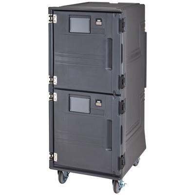 Cambro Hot Box | PCUCH2615 Pro Cart Ultra® Charcoal Gray Electric 2 Compartment Pan Carrier, Cold Top and Hot Bottom Compartments - 220V (International Use Only)