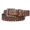 1 1/2" Cowhide Multi Metal Circle Studded Vintage Oil Tanned Leather Belt, Tan | 40"