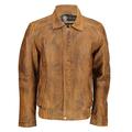 XPOSED Mens Retro Smart Casual Real Leather Vintage Blouson Collar Bomber Jacket in Black Tan Brown [Tan,4XL]