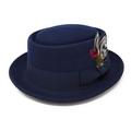 Cotswold Country Hats Pork Pie Hat with Removable Feather. Navy, Grey, Brown. Small, Medium, Large, XL (Small, Navy)